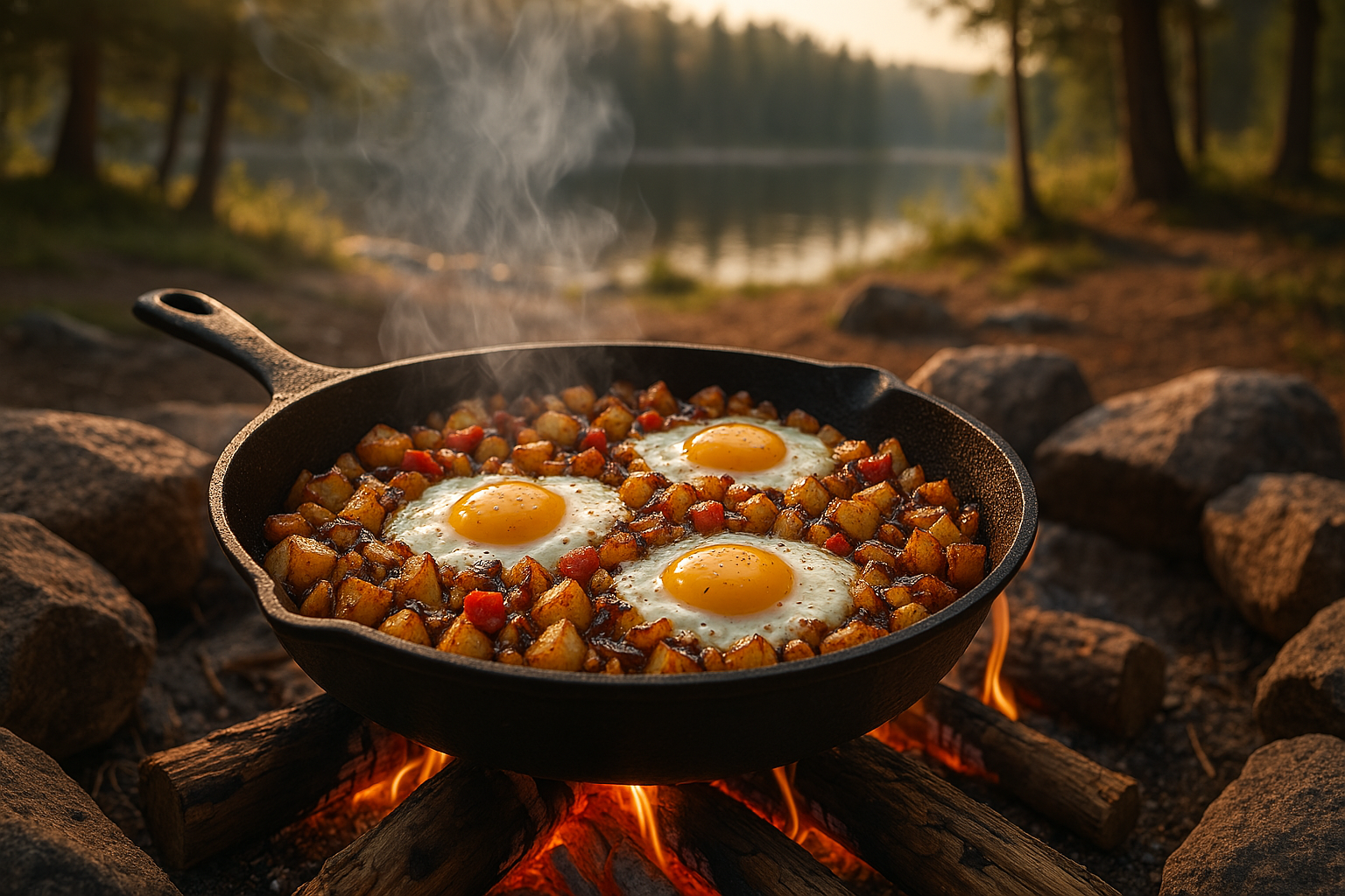 Campfire Breakfast: Cast Iron Skillet Hash & Eggs
