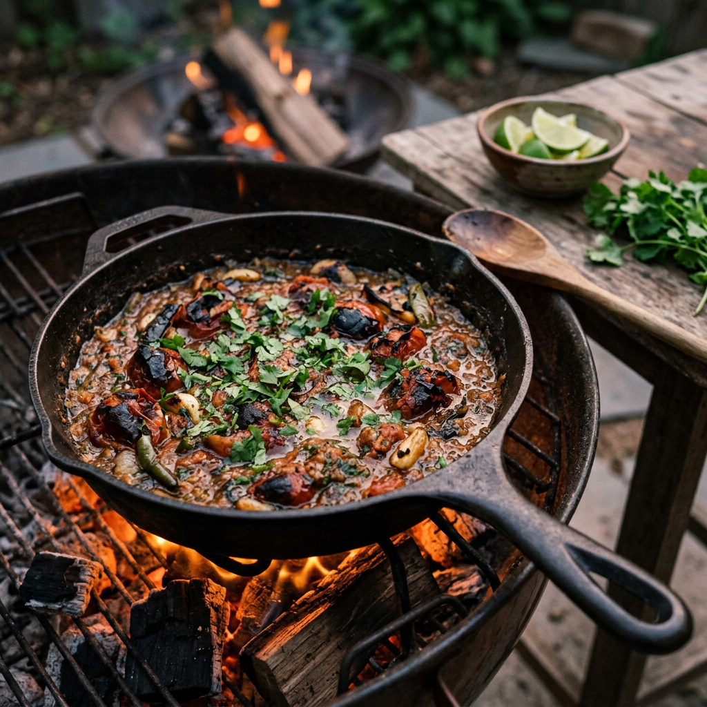 Authentic Fire-Roasted Tomato & Pepper Campfire Salsa